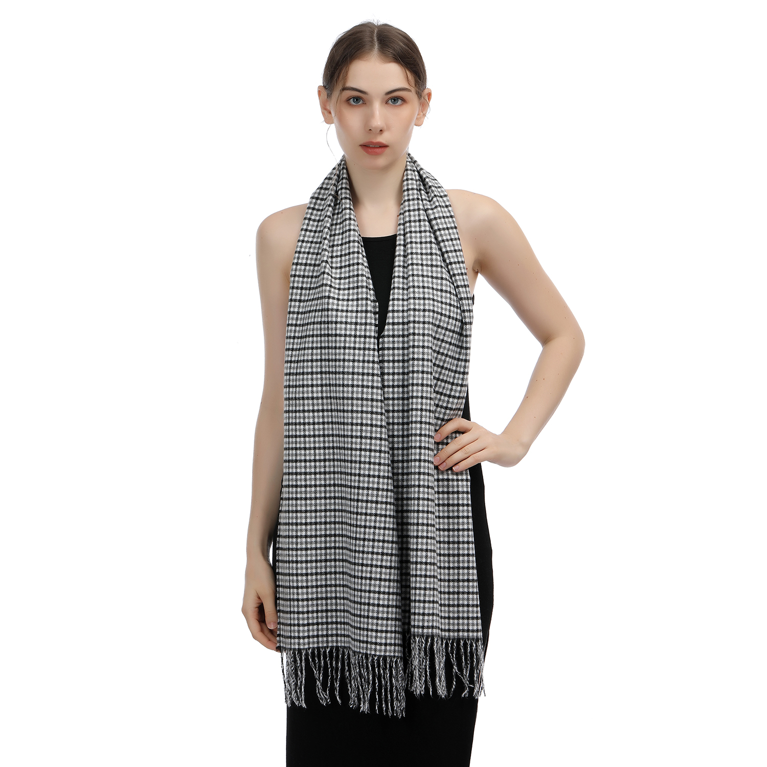 Cashmere Feel Scarf SW-44:Black/White Plaid