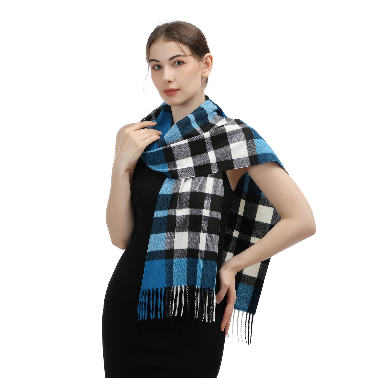 Cashmere Feel Plaid Scarf SW-46:Blue/White