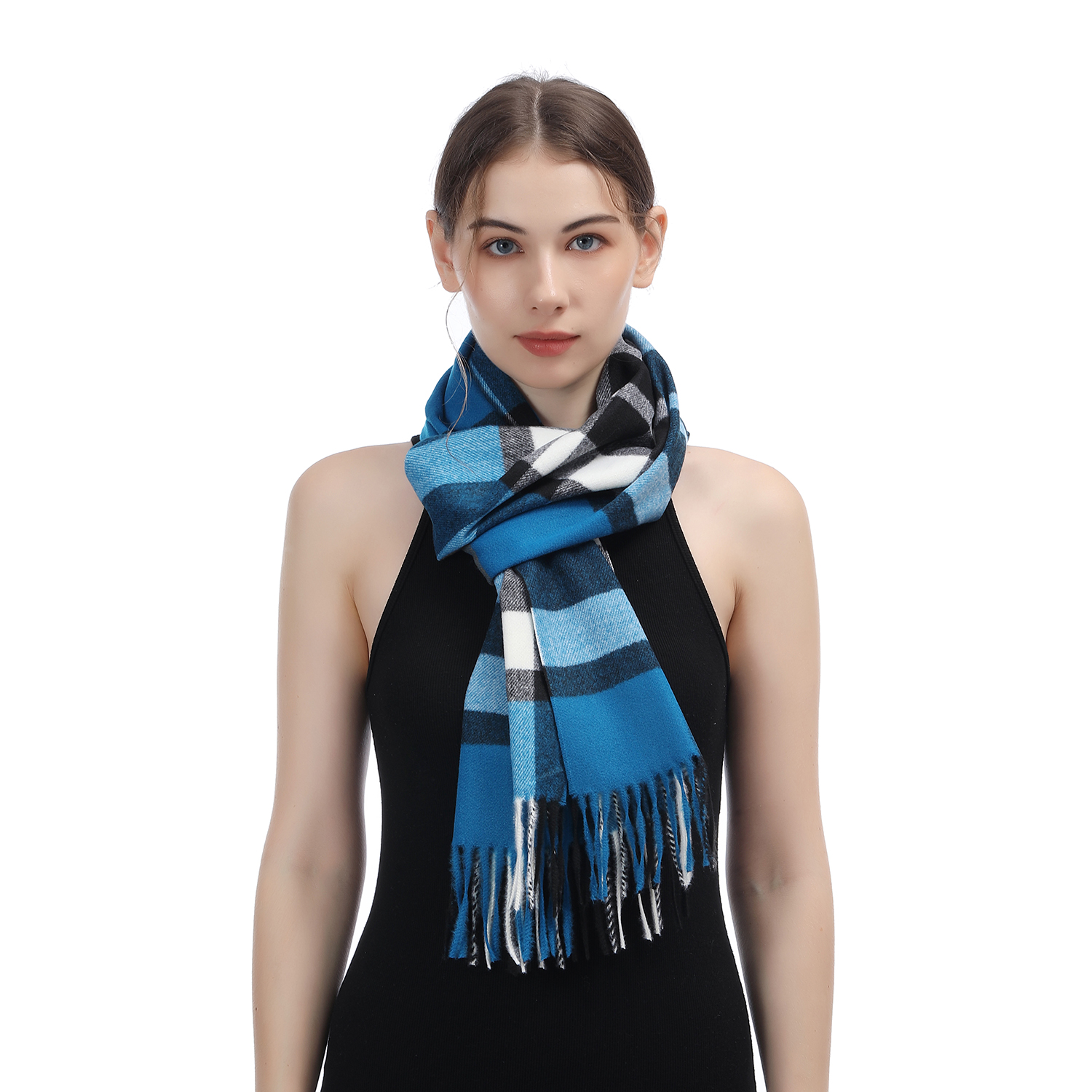 Cashmere Feel Plaid Scarf SW-46:Blue/White