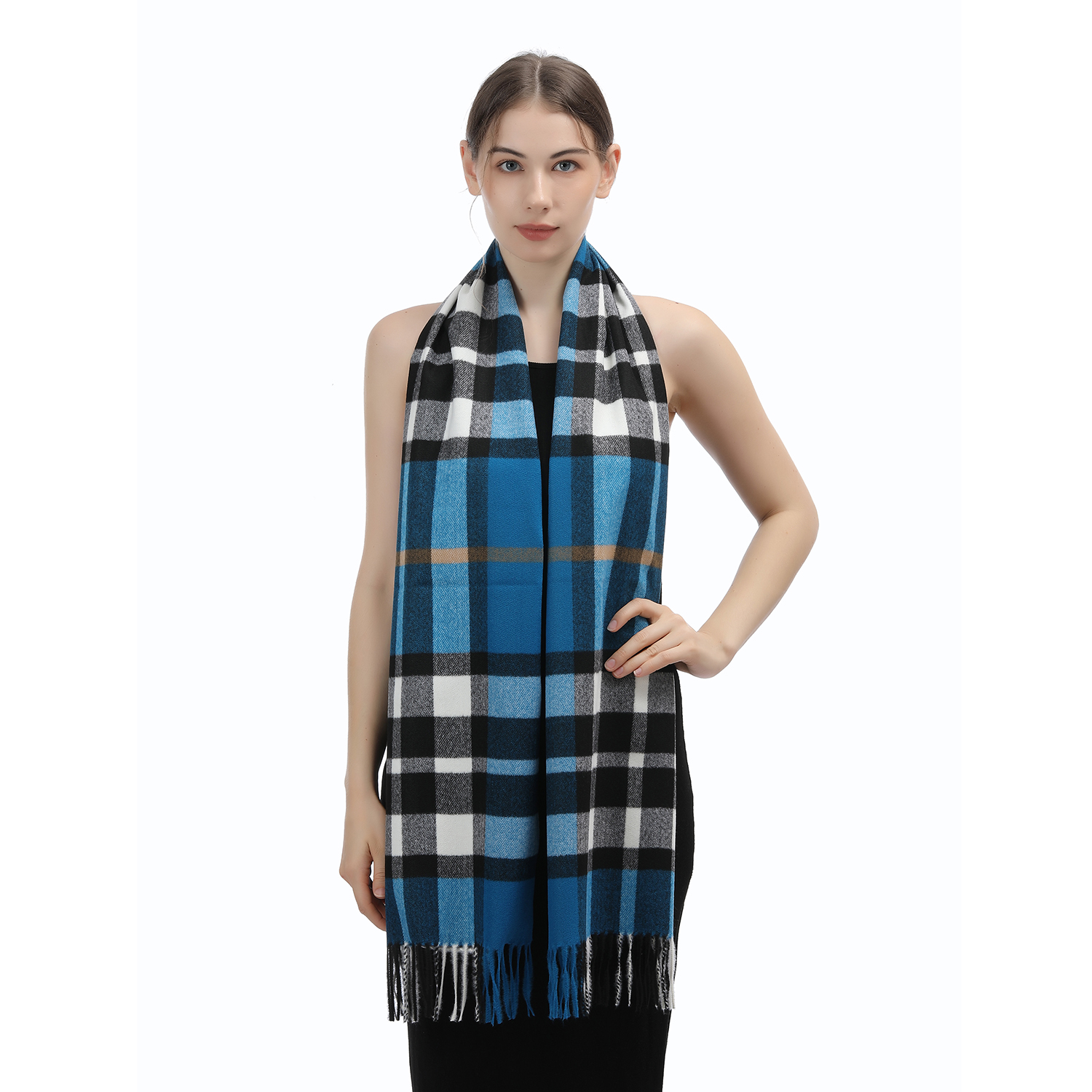 Cashmere Feel Plaid Scarf SW-46:Blue/White