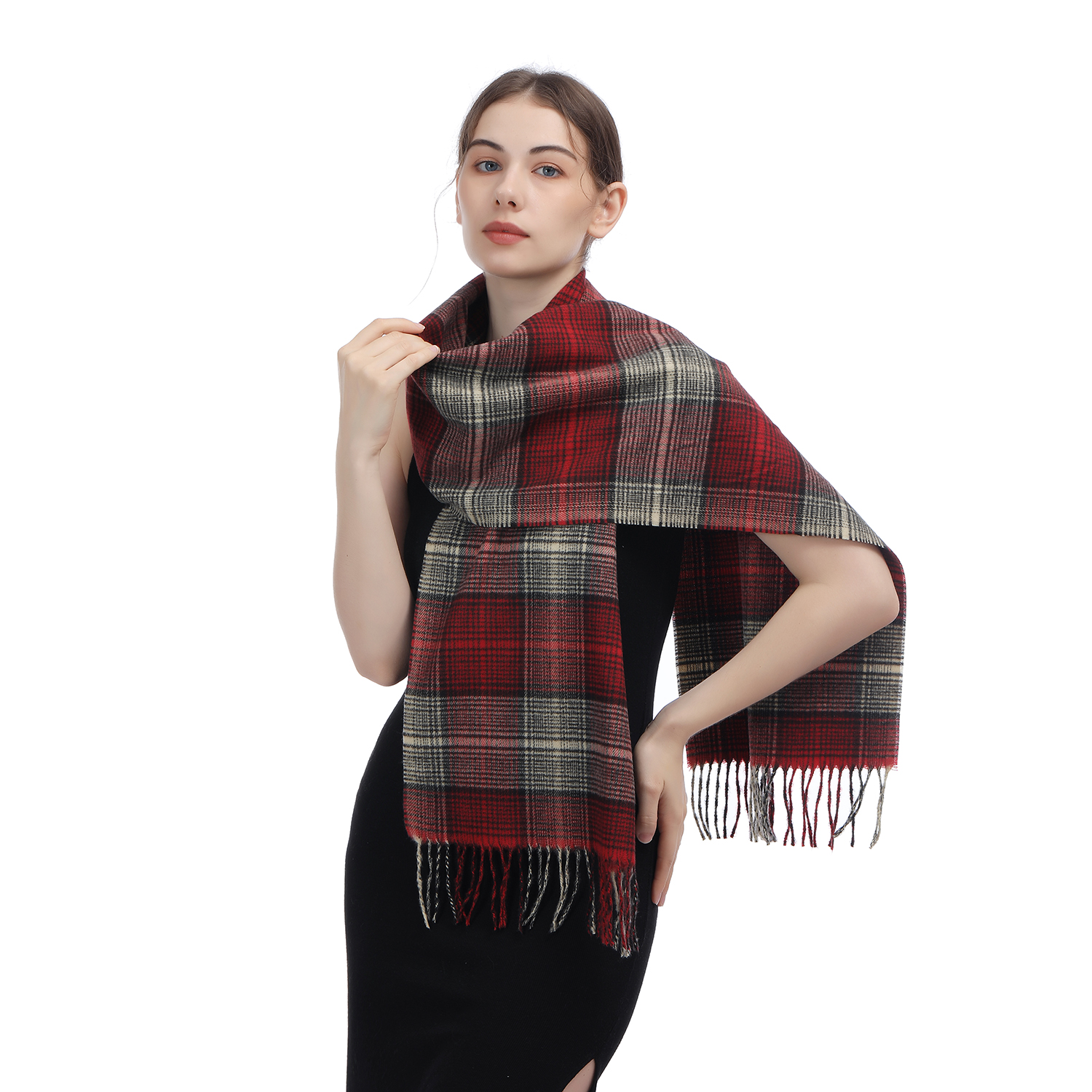 Cashmere Feel Scarf SW-49:Maroon Plaid