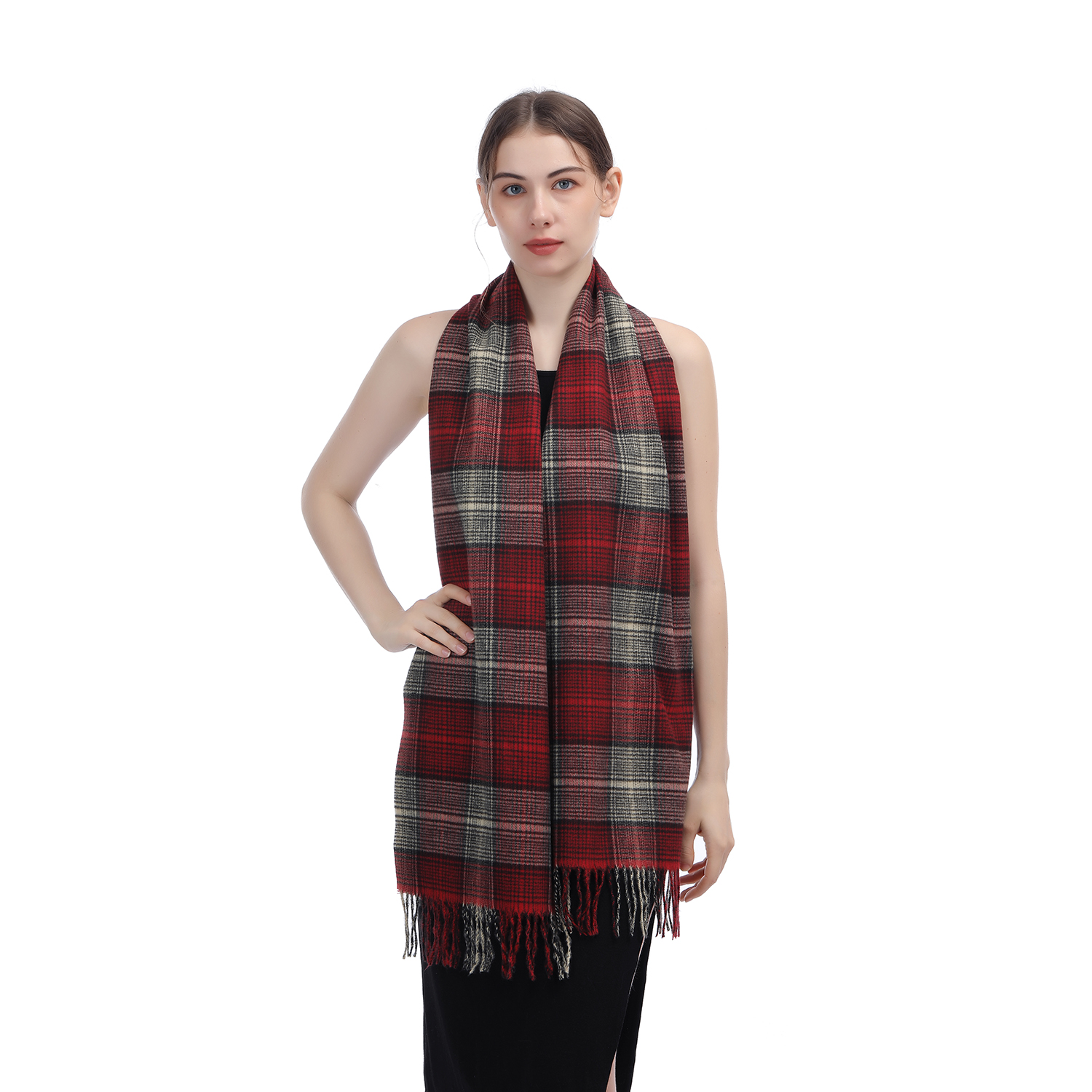 Cashmere Feel Scarf SW-49:Maroon Plaid