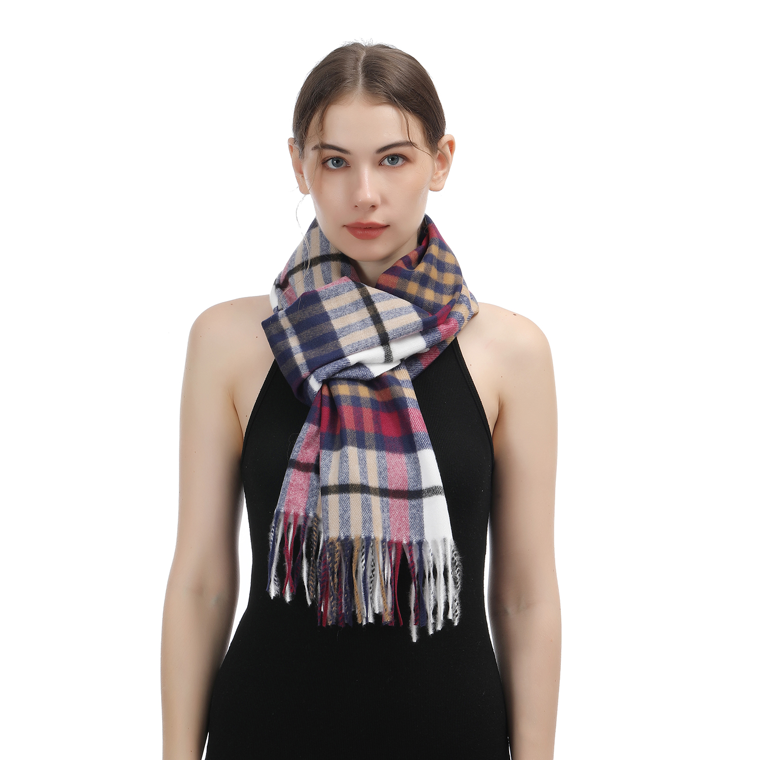 Cashmere Feel Scarf SW-57:Navy Multi