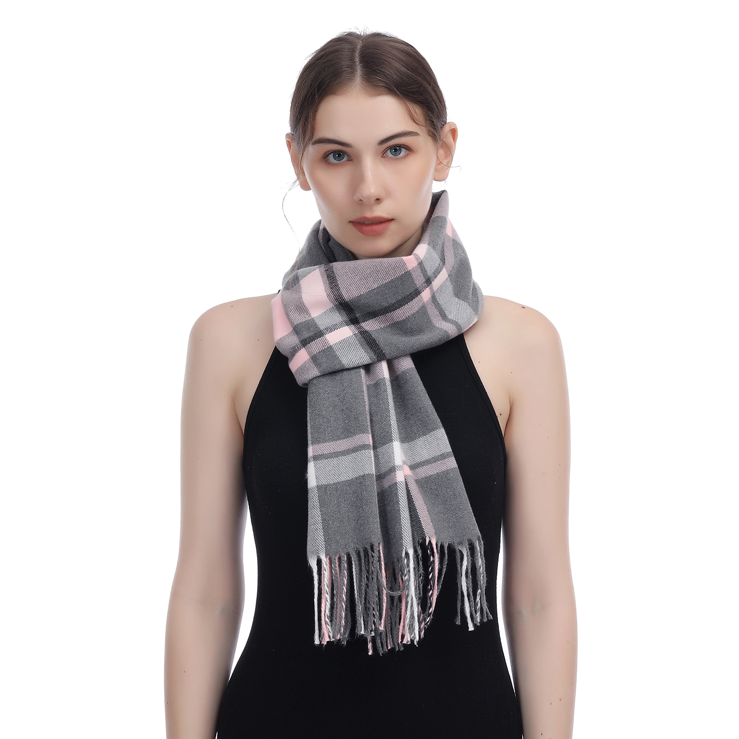 Cashmere Feel Scarf SW-61:Pink/Grey Plaid