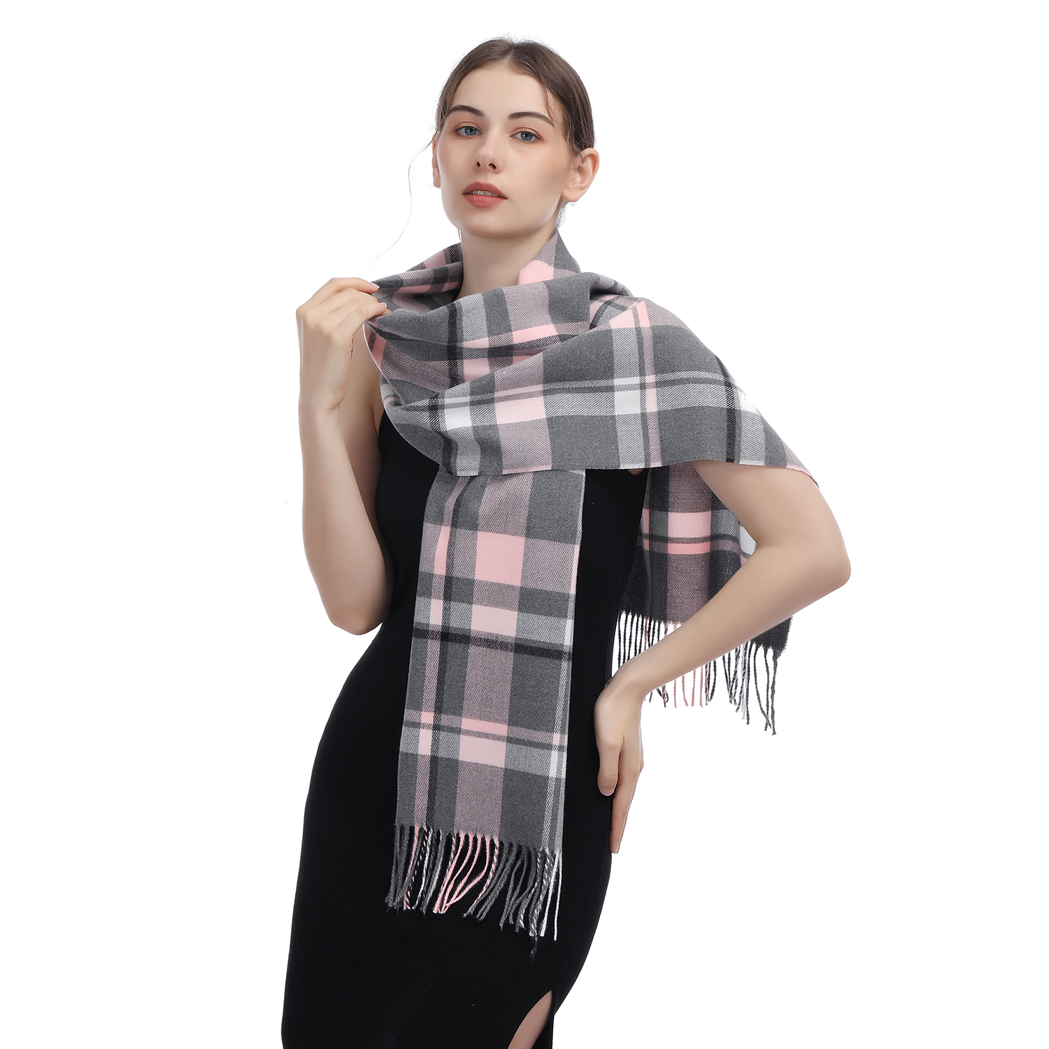 Cashmere Feel Scarf SW-61:Pink/Grey Plaid