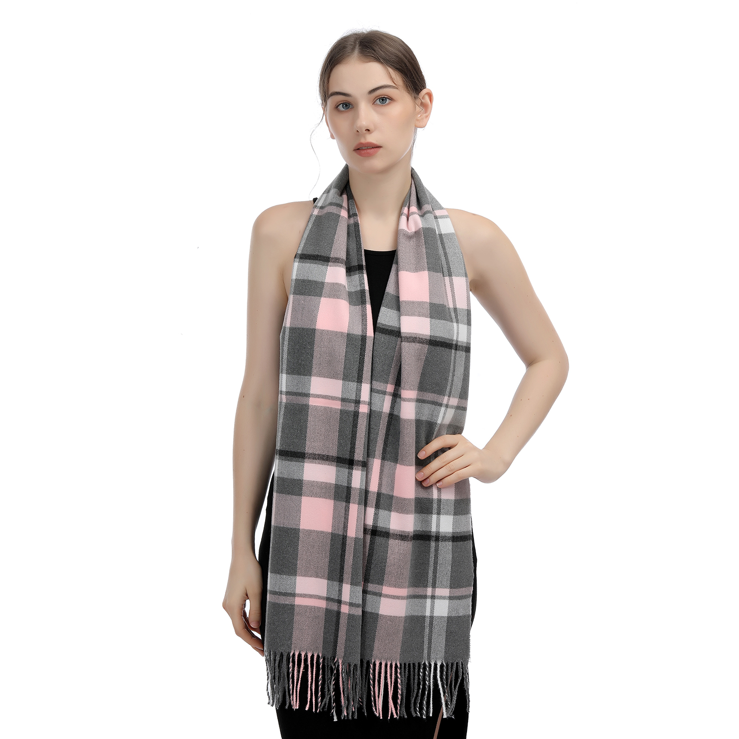 Cashmere Feel Scarf SW-61:Pink/Grey Plaid