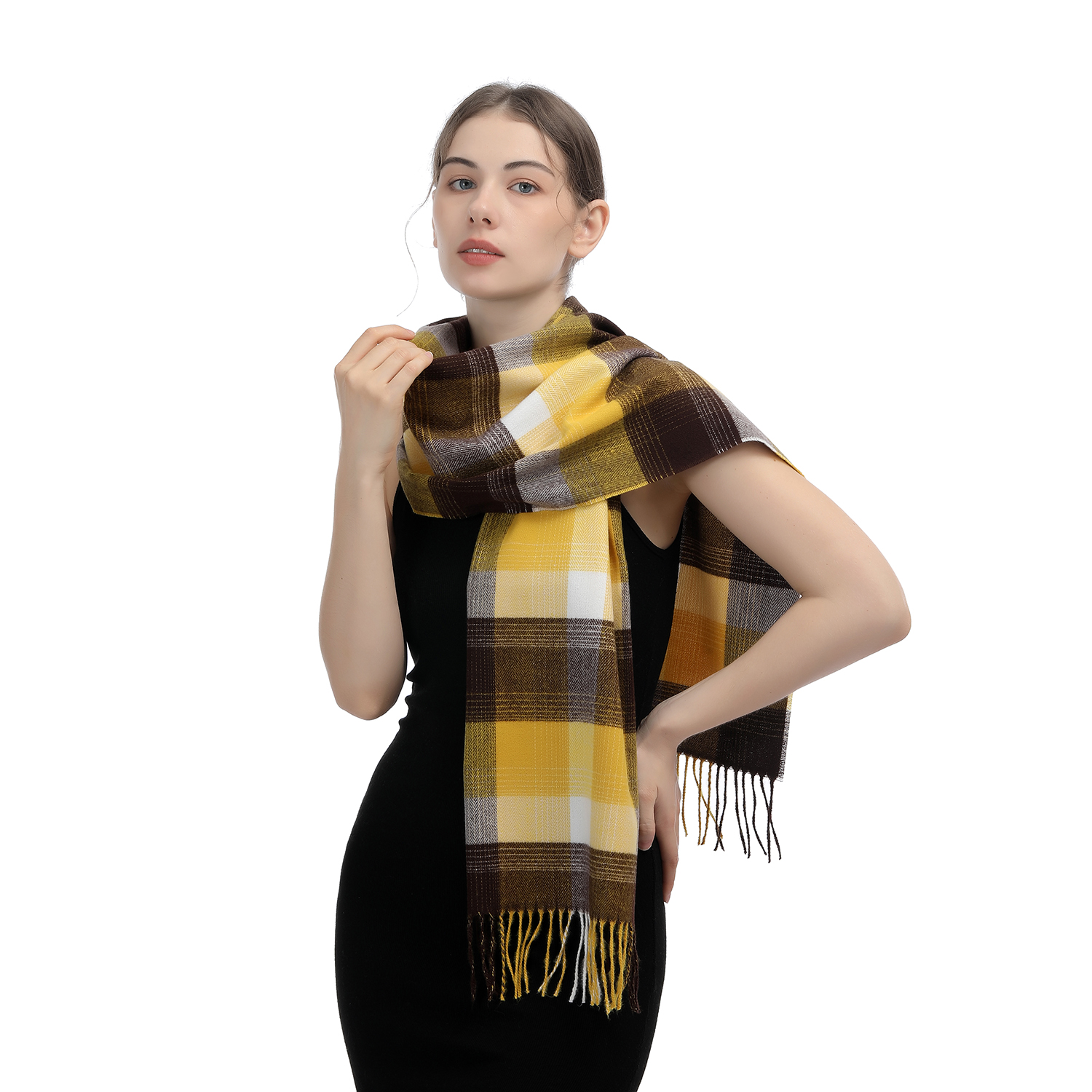 Cashmere Feel Plaid Scarf SW-64:Mustard