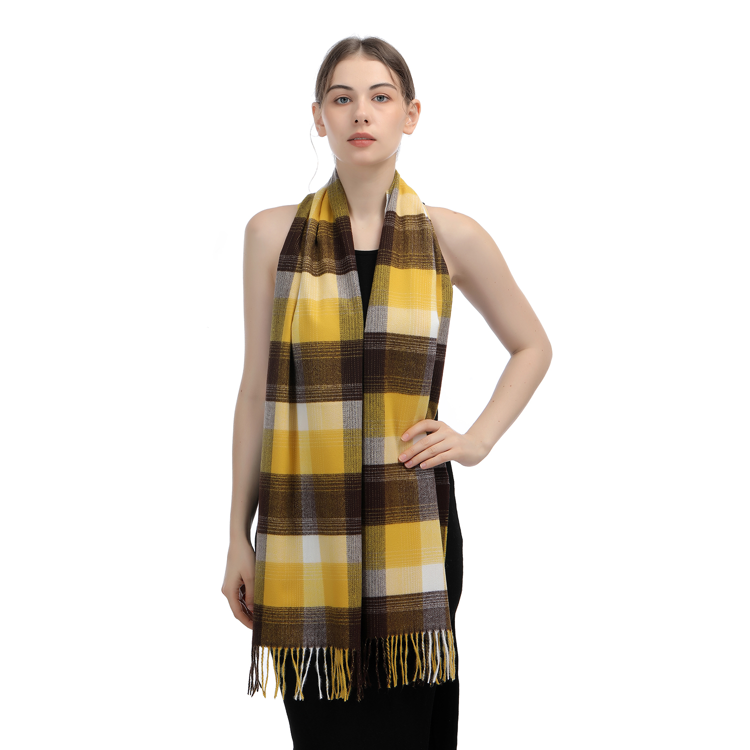 Cashmere Feel Plaid Scarf SW-64:Mustard