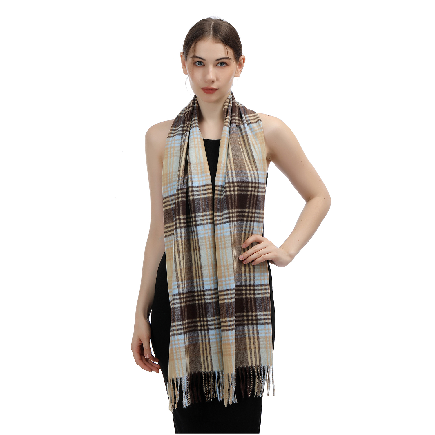 Cashmere Feel Scarf SW-69:Brown Plaid