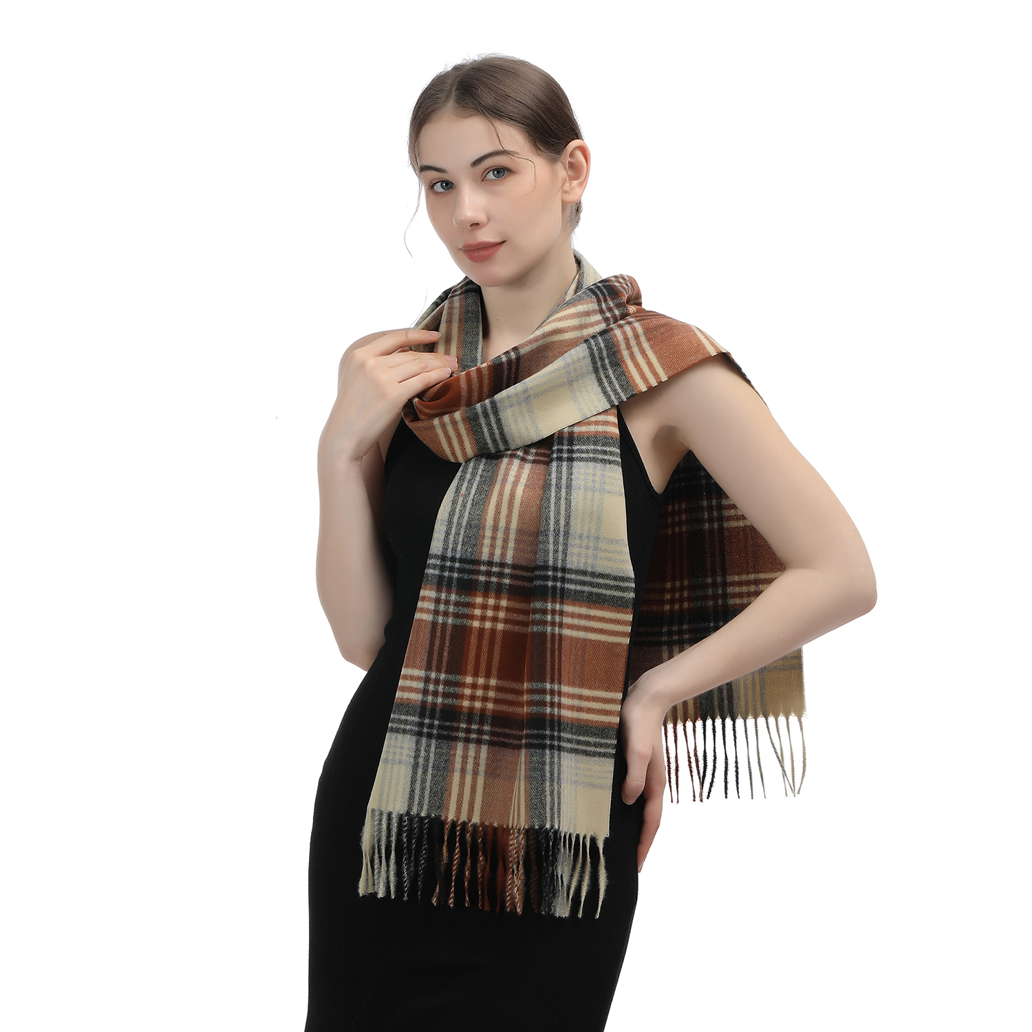 Cashmere Feel Scarf SW-70:Caramel Plaid