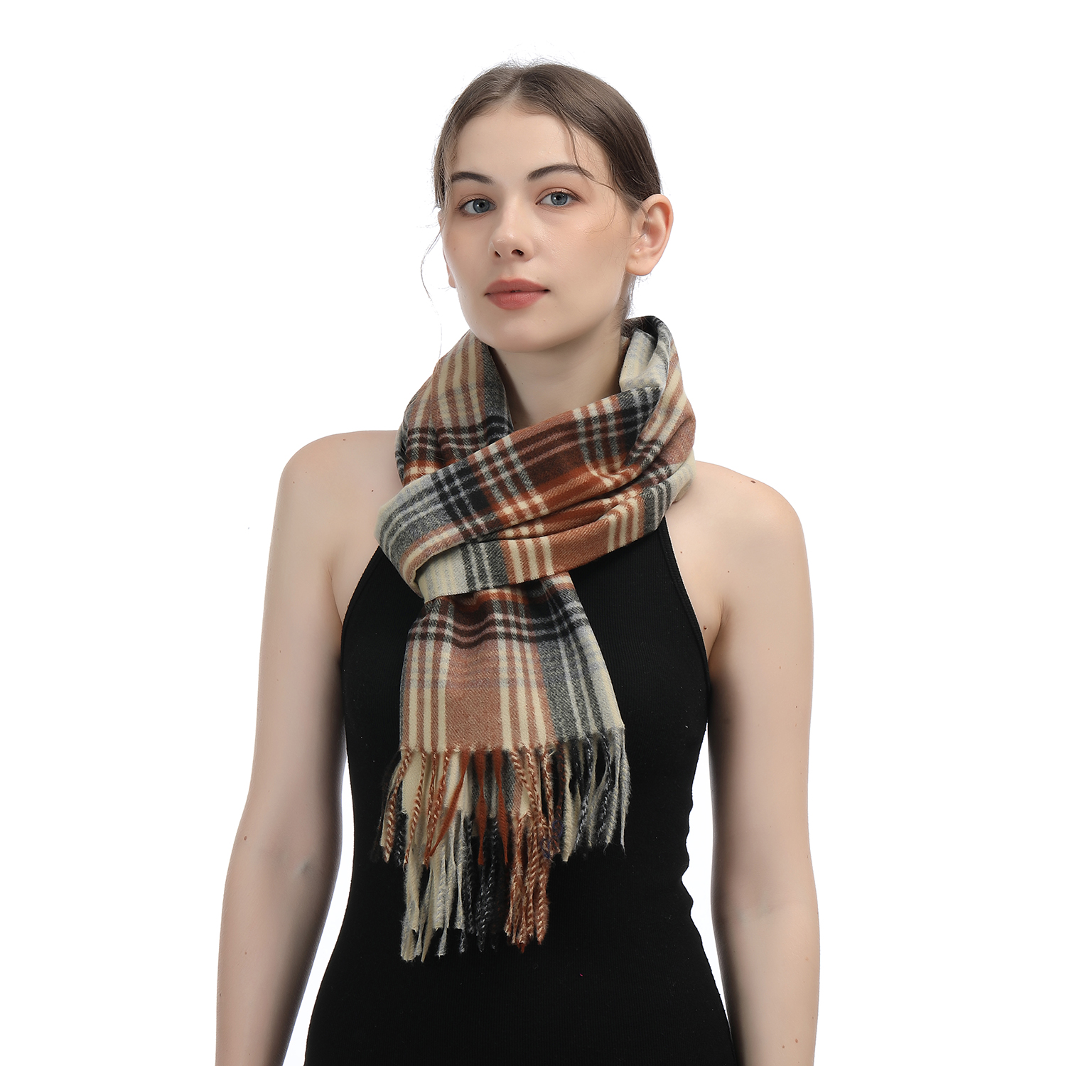 Cashmere Feel Scarf SW-70:Caramel Plaid