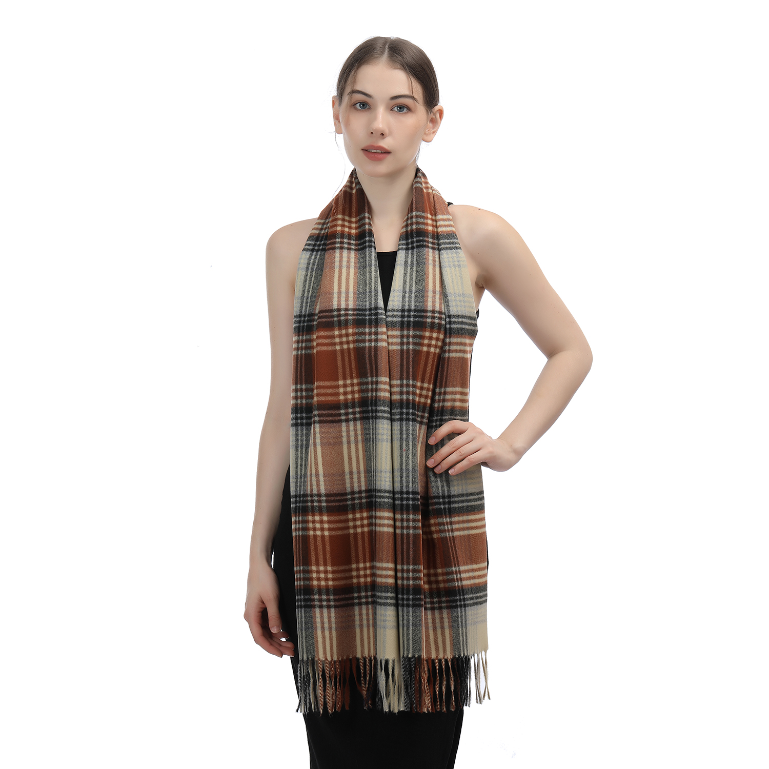 Cashmere Feel Scarf SW-70:Caramel Plaid