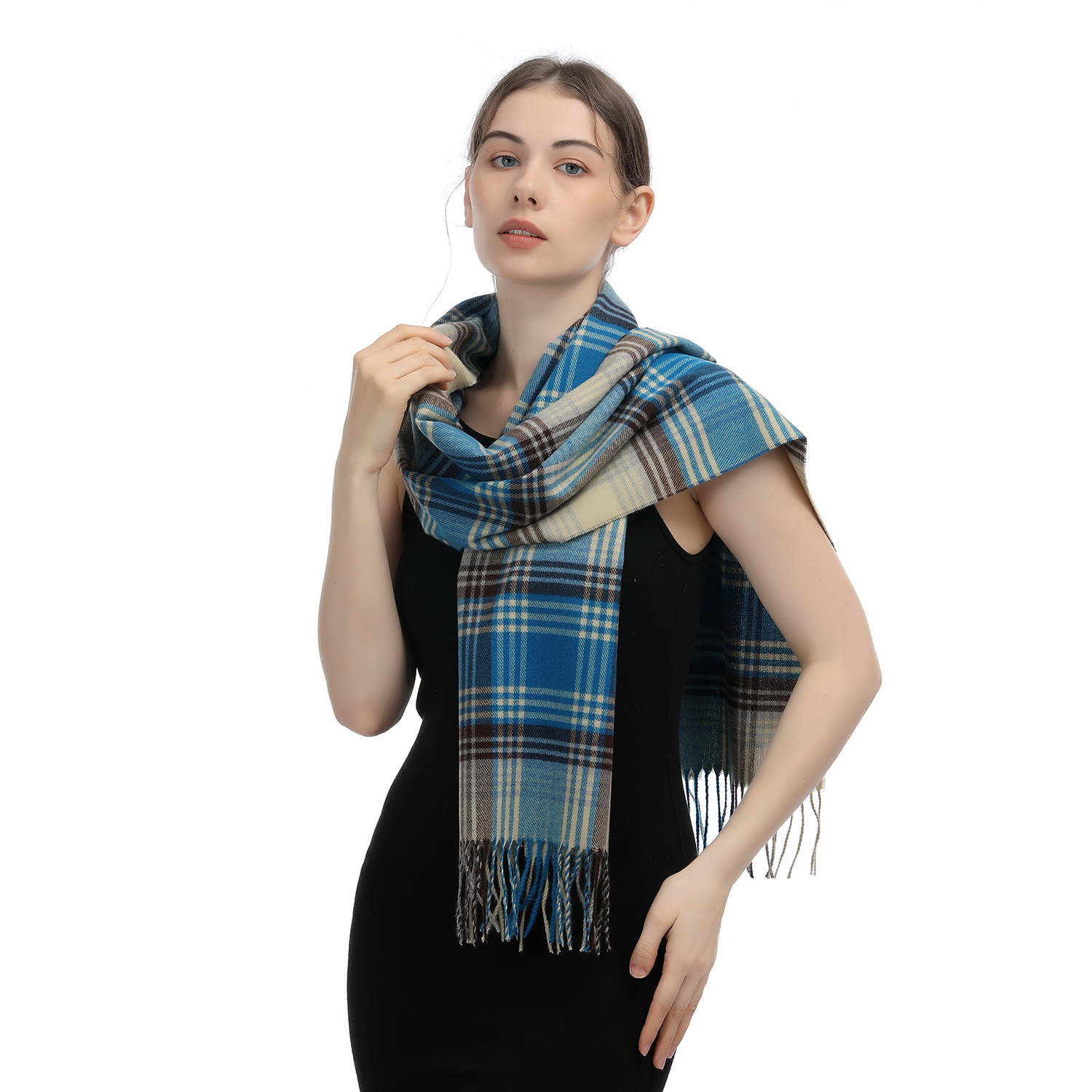 Cashmere Feel Scarf SW-72: Turquoise/Brown