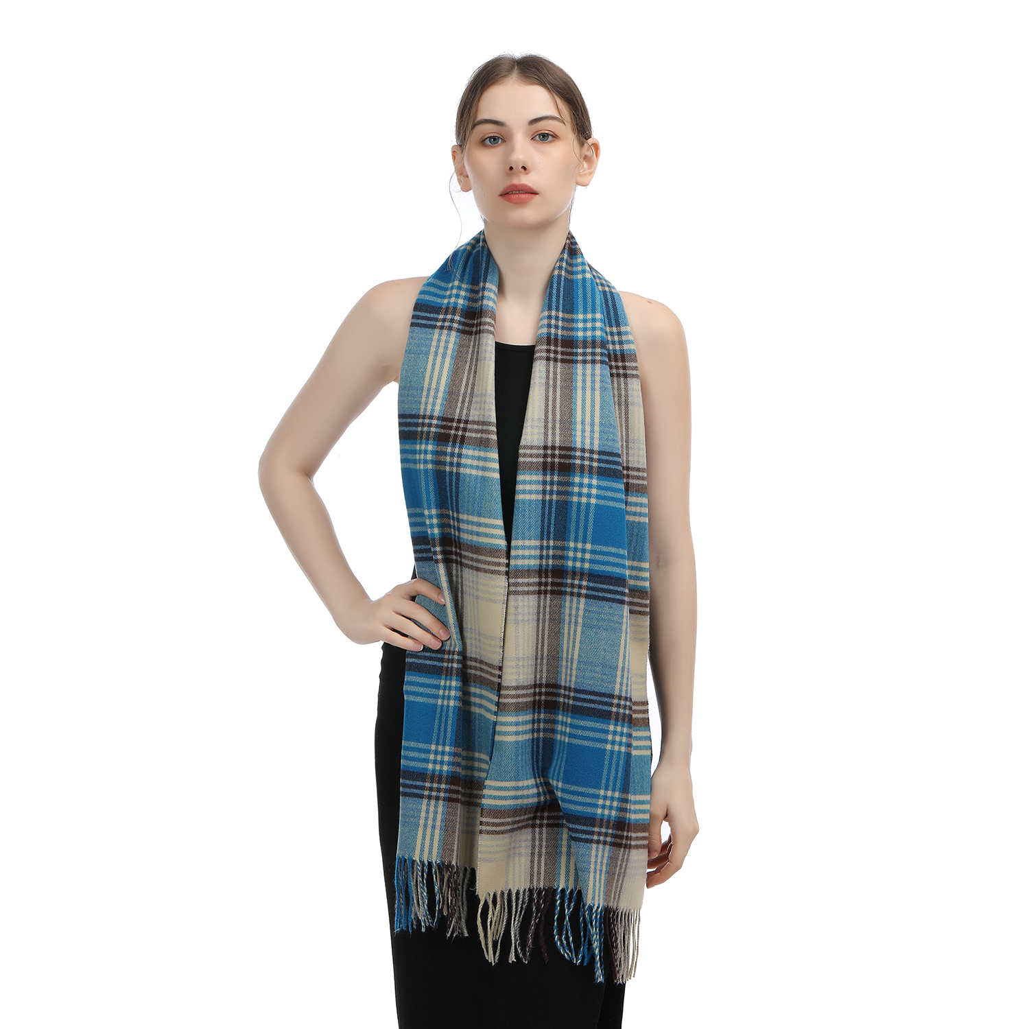 Cashmere Feel Scarf SW-72: Turquoise/Brown