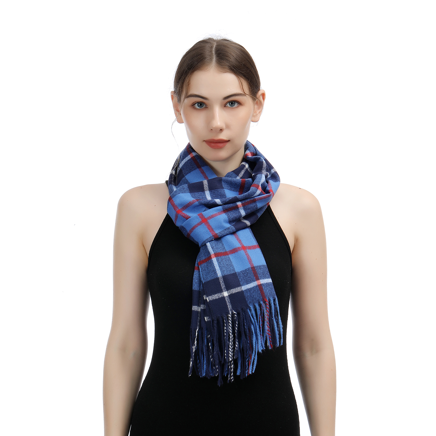 Cashmere Feel Classic Scarf SW-74:Blue/Red