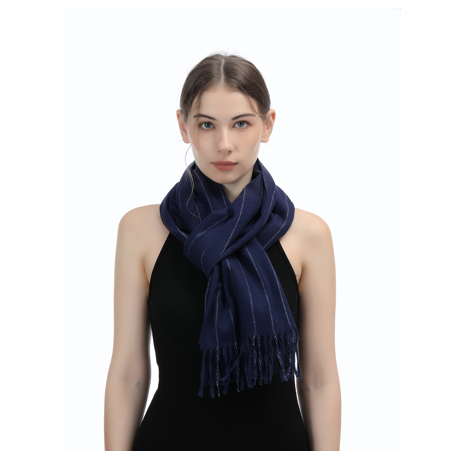 Cashmere Feel Scarf SW-75:Navy with Stripe