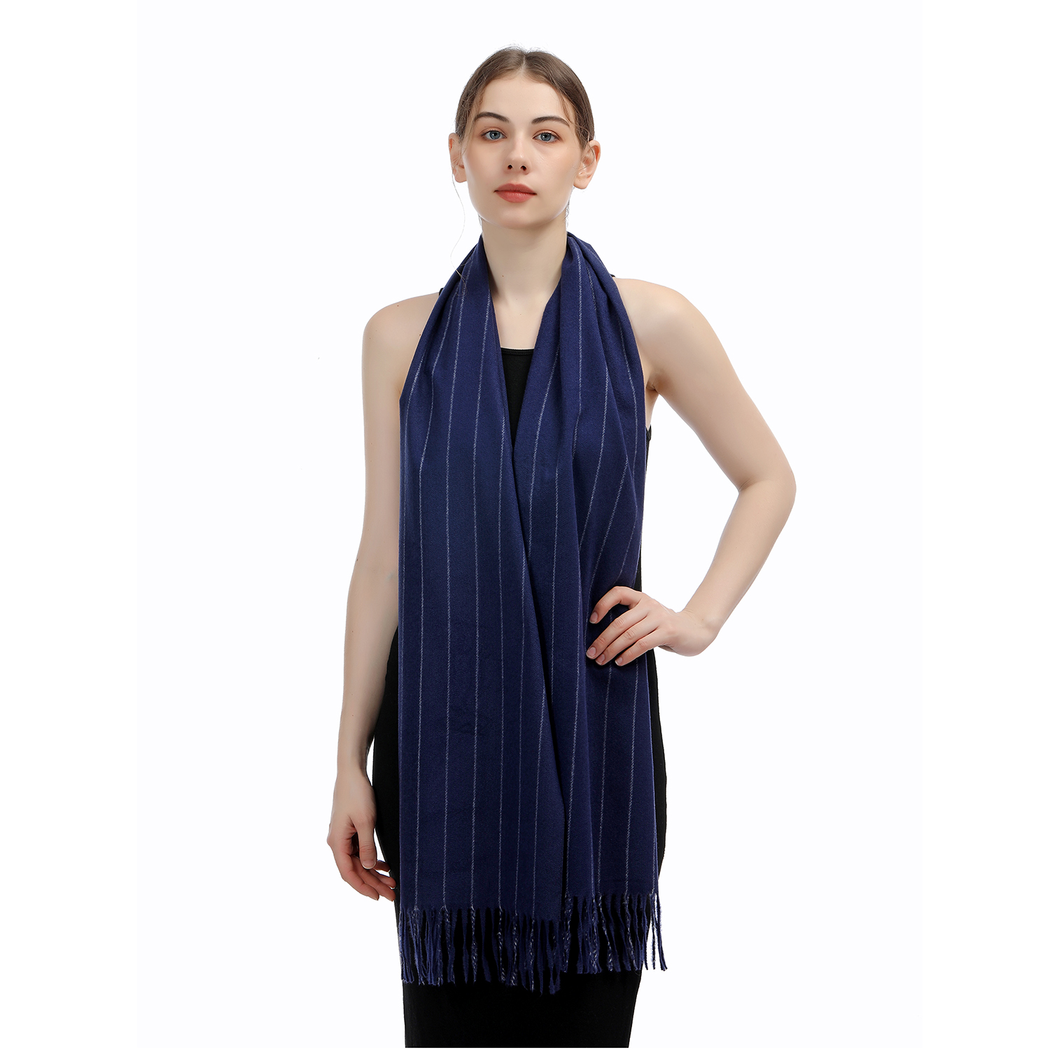 Cashmere Feel Scarf SW-75:Navy with Stripe