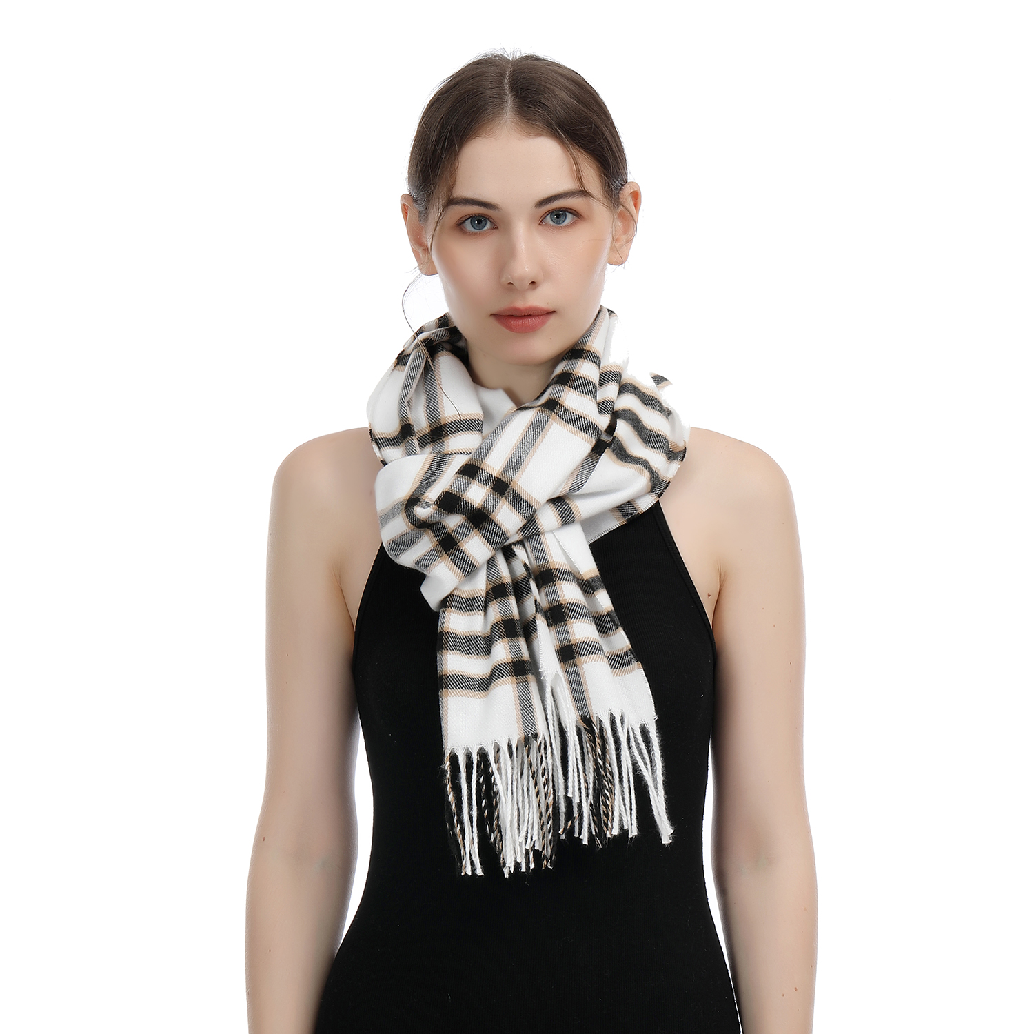 Cashmere Feel Plaid Scarf SW-76:White Checker