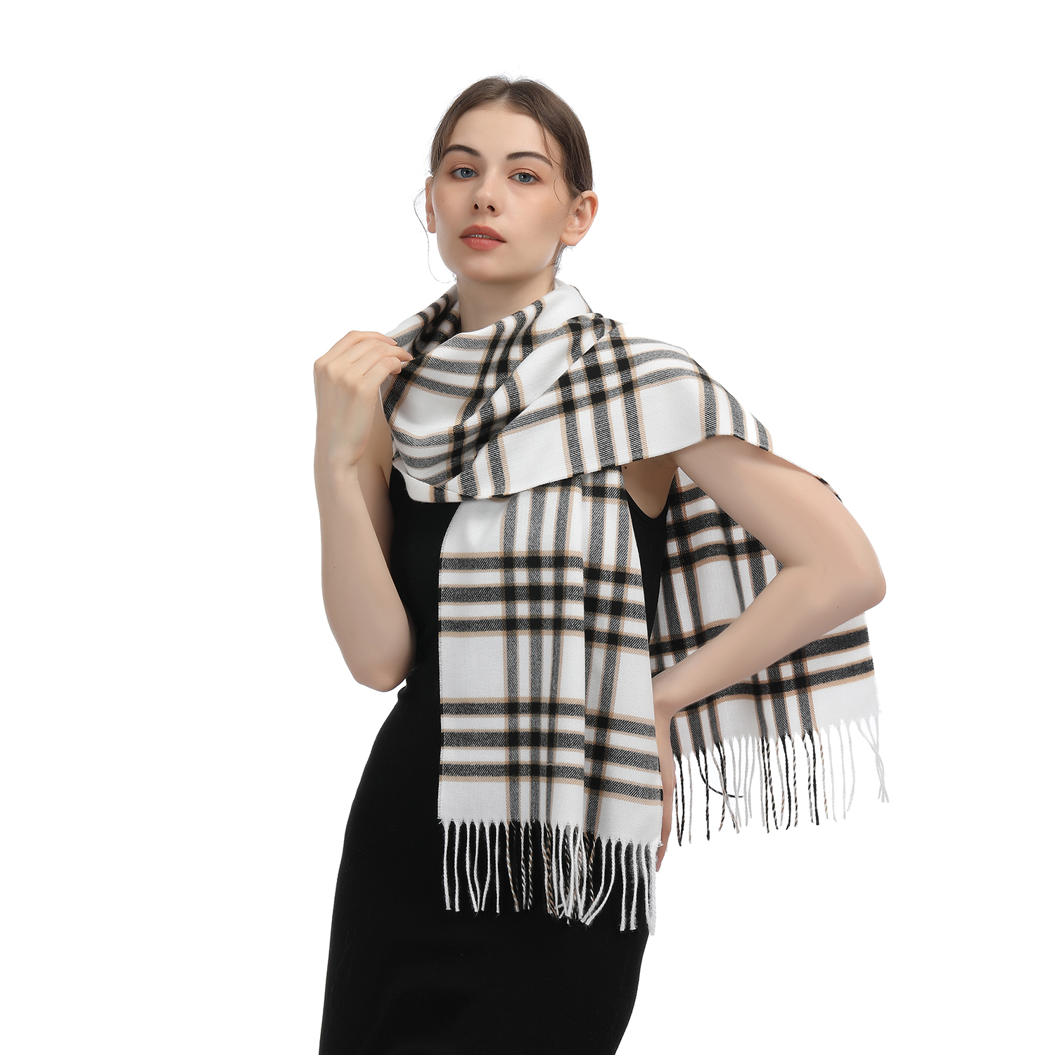 Cashmere Feel Plaid Scarf SW-76:White Checker