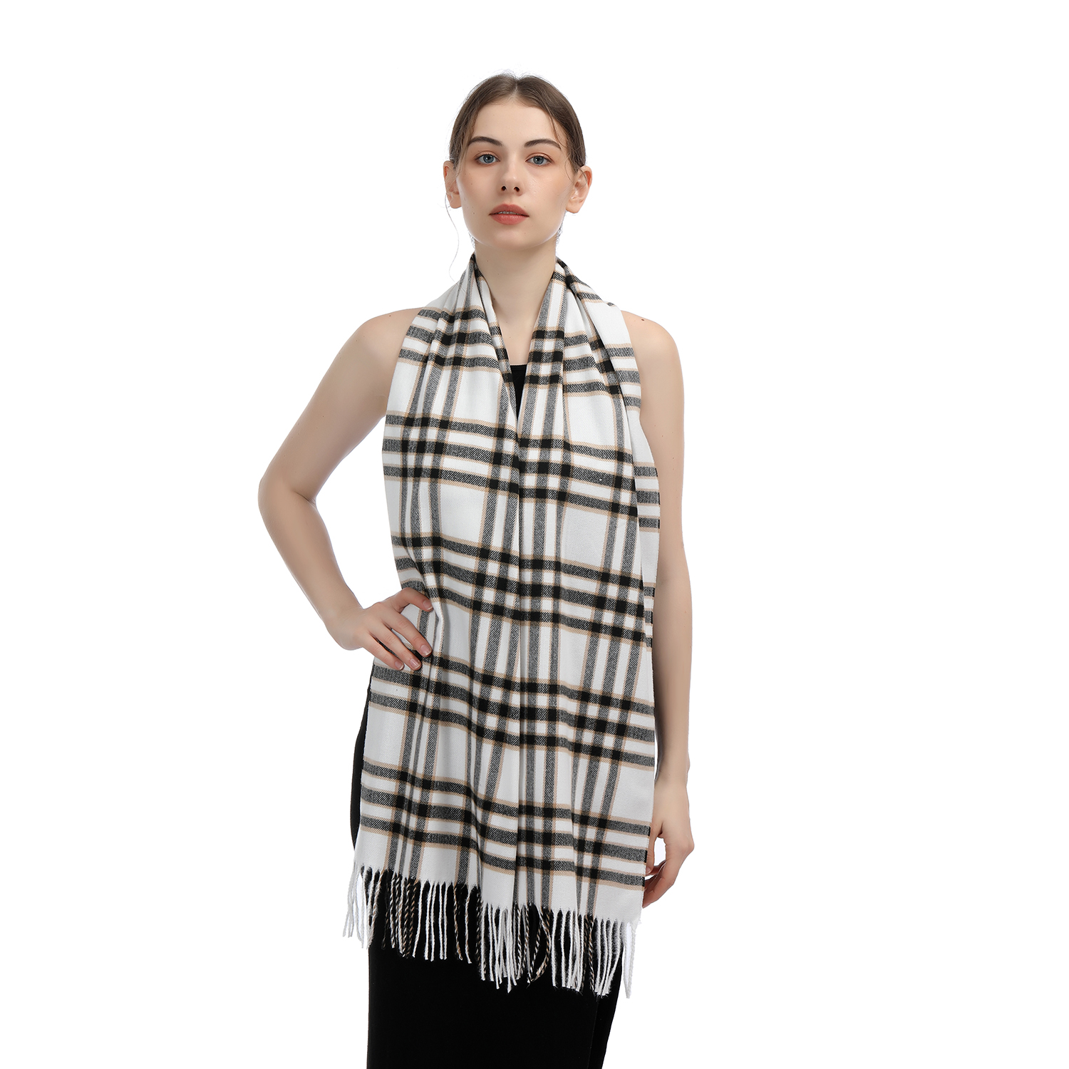 Cashmere Feel Plaid Scarf SW-76:White Checker