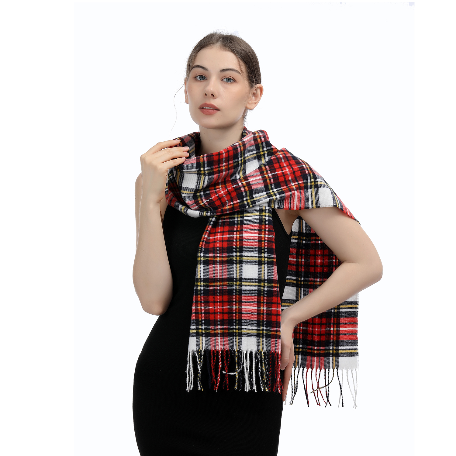 Cashmere Feel Plaid Scarf SW-77: Red/White