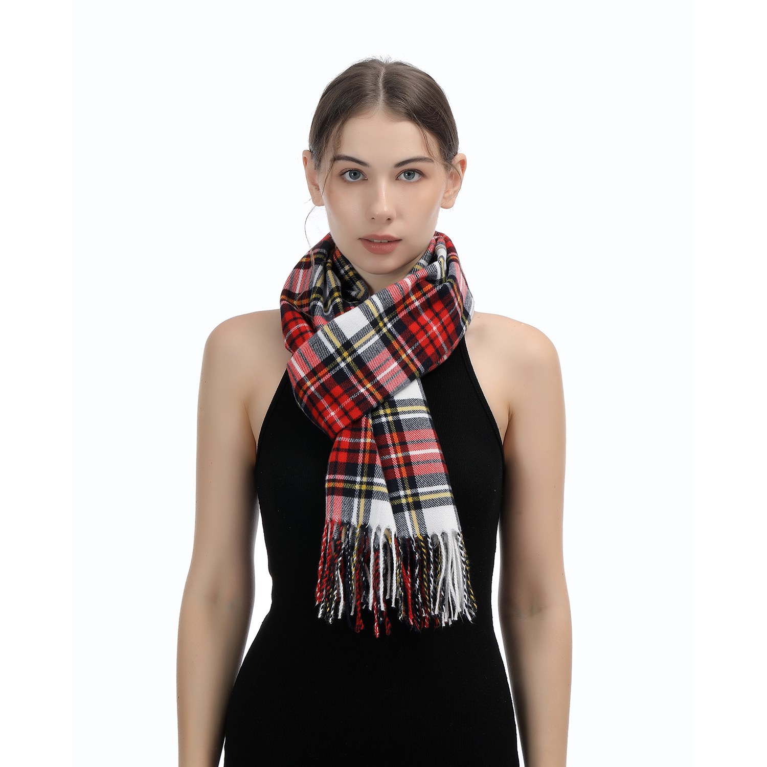 Cashmere Feel Plaid Scarf SW-77: Red/White