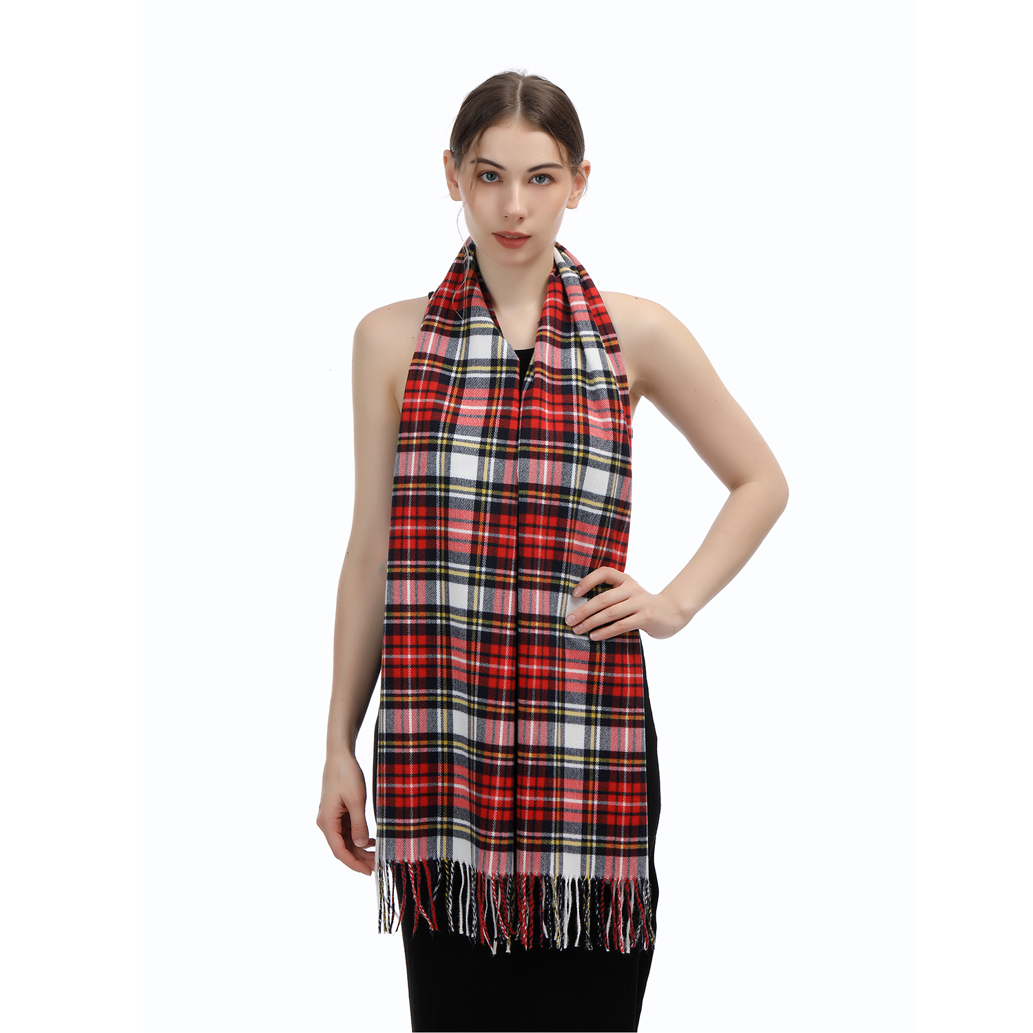 Cashmere Feel Plaid Scarf SW-77: Red/White