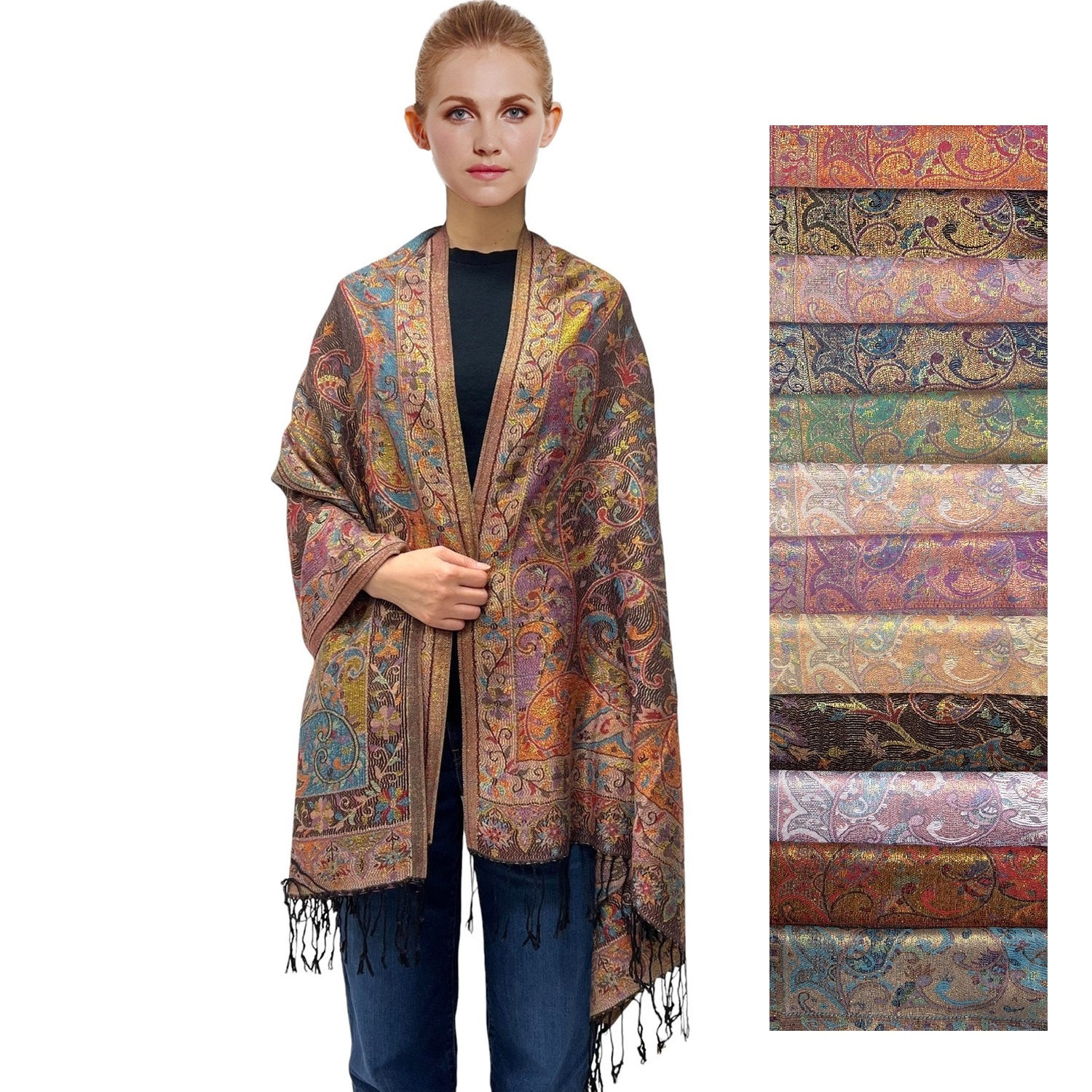 Metallic Big Paisley Floral Pashmina SF23158 ( 12 Colors, 1dz)