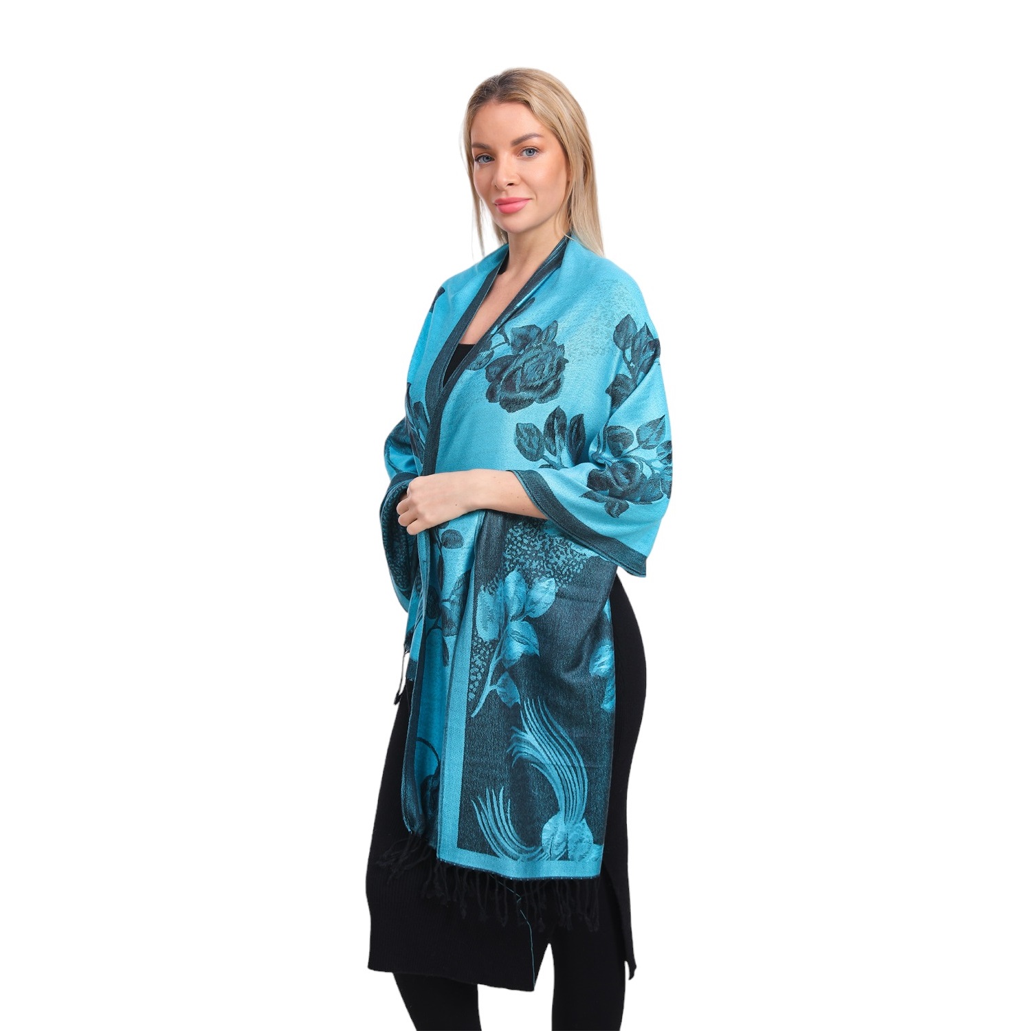 Two Tone Rose Pashmina 5405 Turquoise/Black