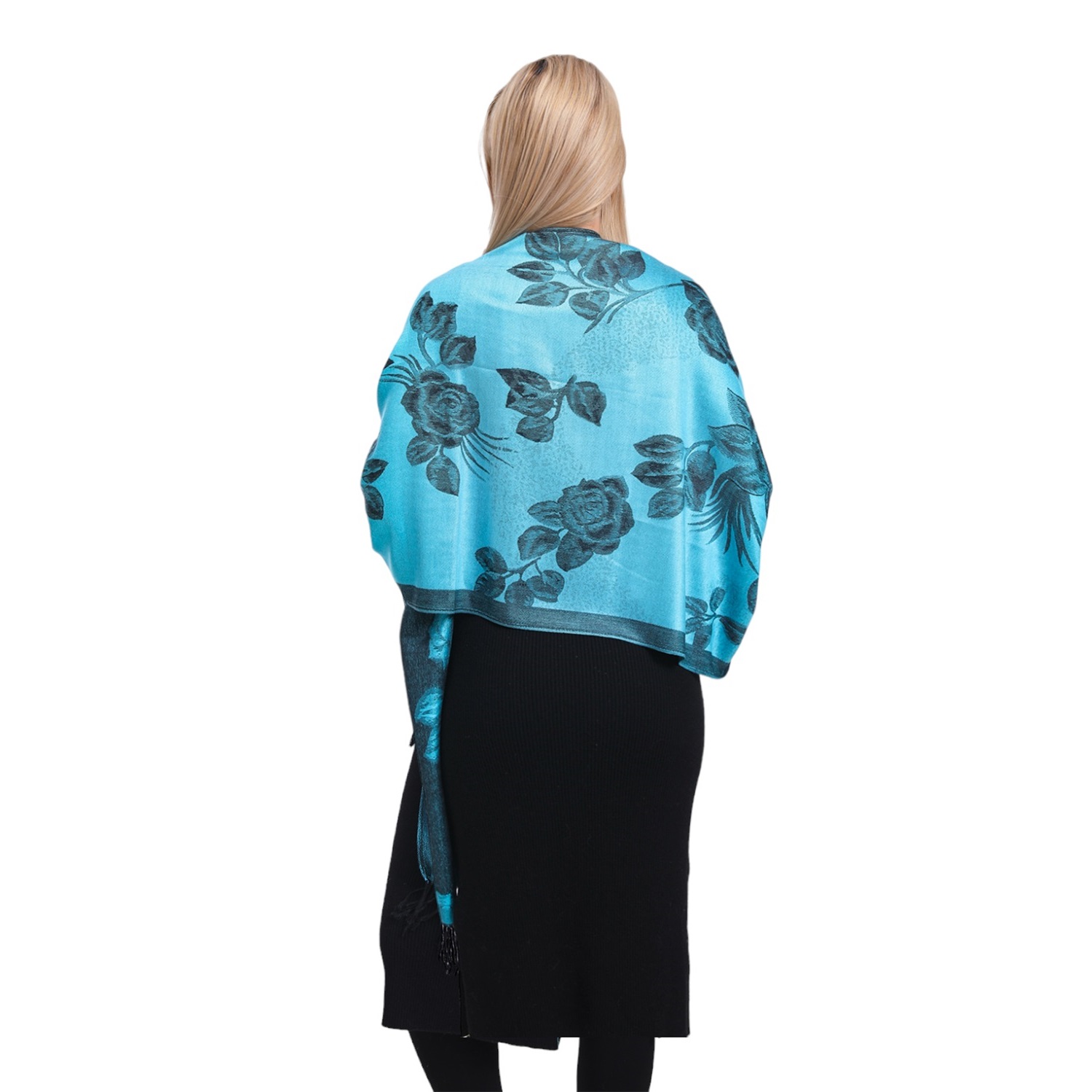 Two Tone Rose Pashmina 5405 Turquoise/Black