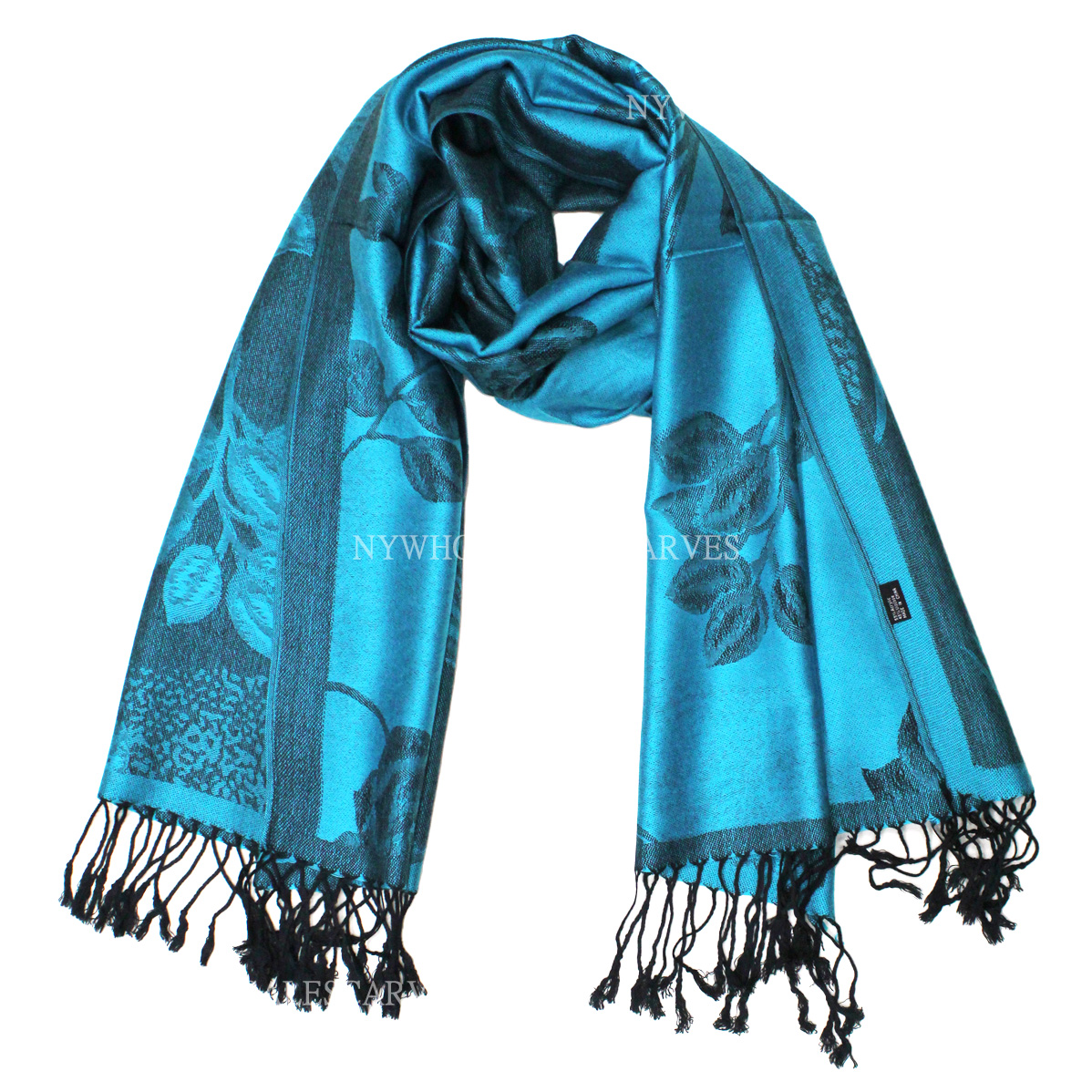 Two Tone Rose Pashmina 5405 Turquoise/Black