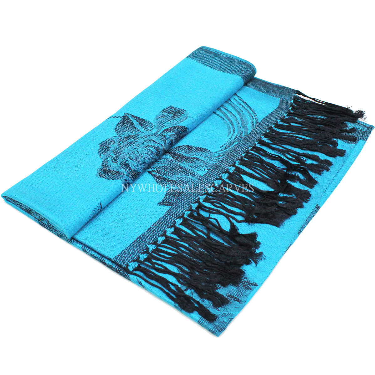 Two Tone Rose Pashmina 5405 Turquoise/Black