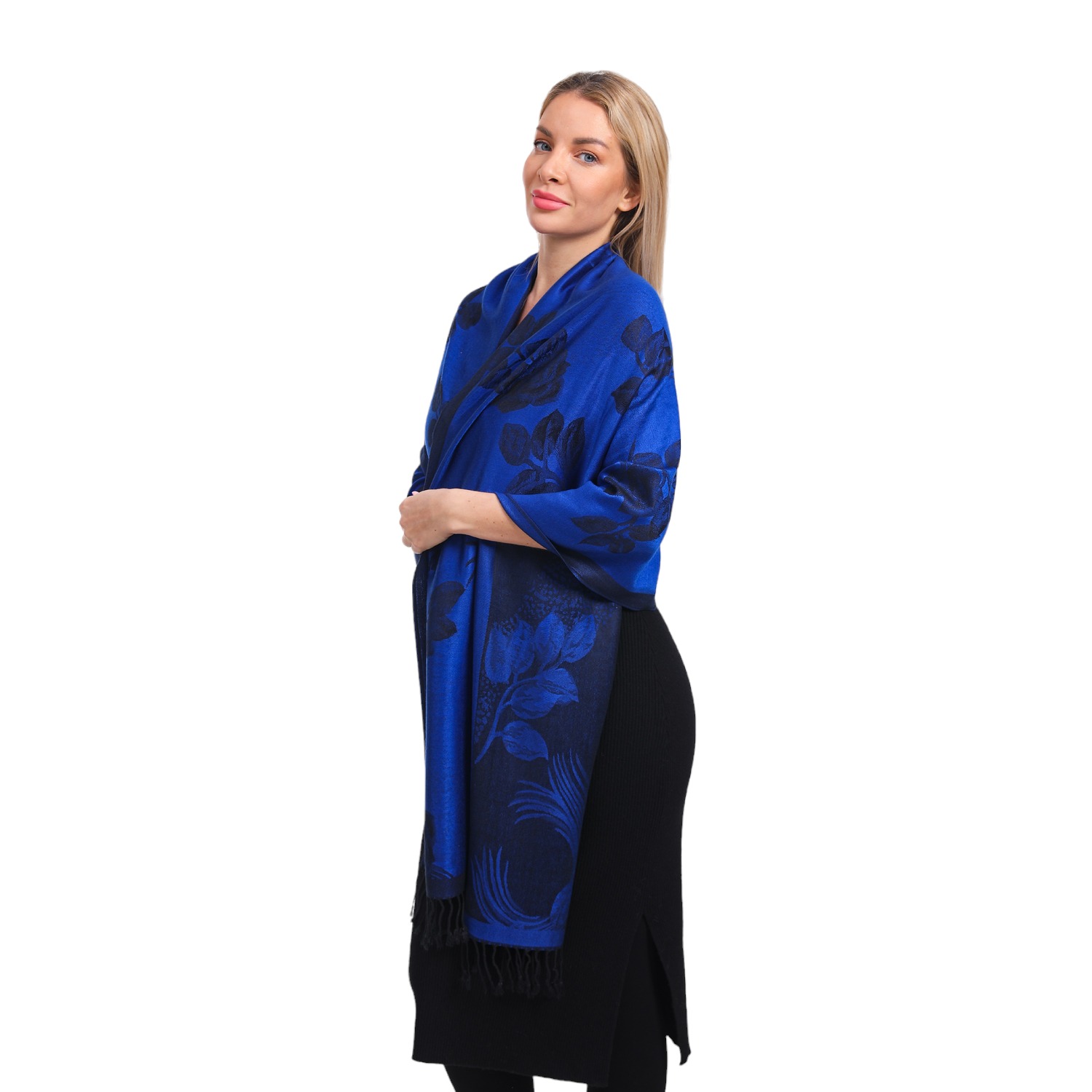 Two Tone Rose Pashmina 5426 Blue/Black