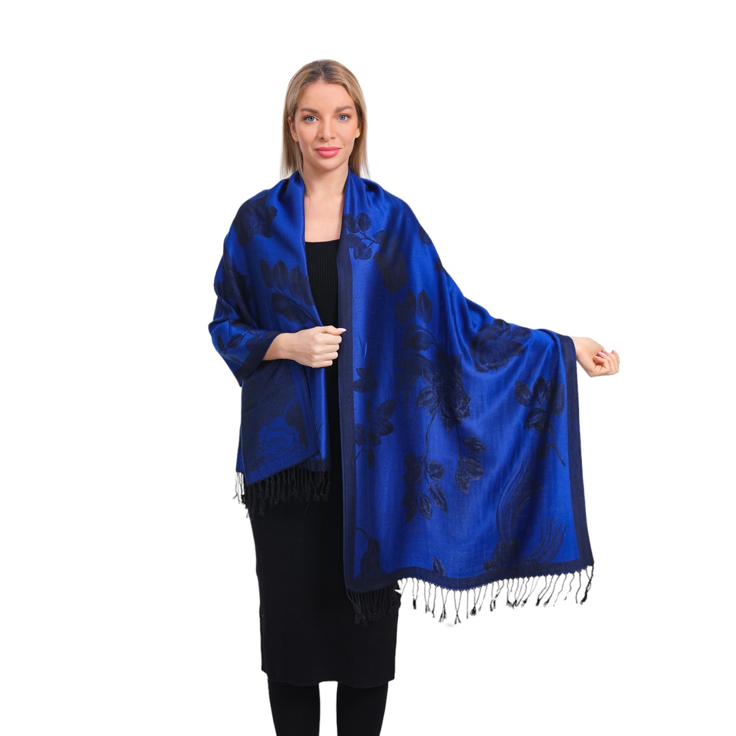 Two Tone Rose Pashmina 5426 Blue/Black